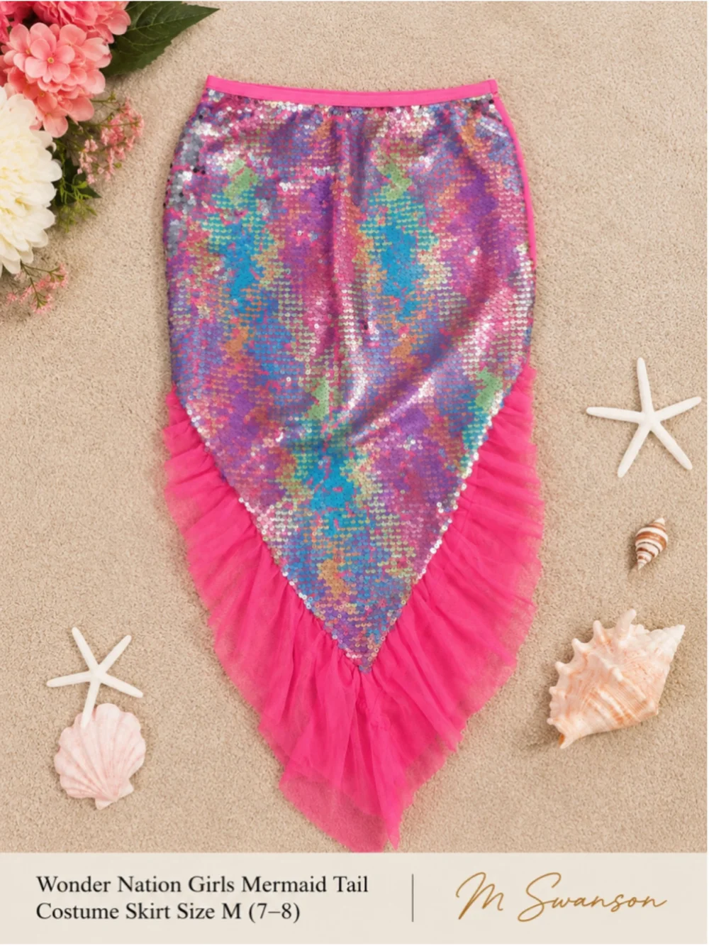Wonder Nation Girls Sequin Mermaid Tail Costume Skirt Pink M 7–8